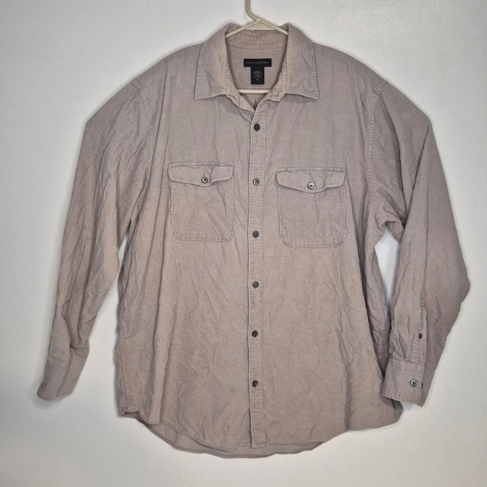 Banana Republic‎ Corduroy Shirt Mens XL Tan Long Sleeve Pockets Utility Workwear